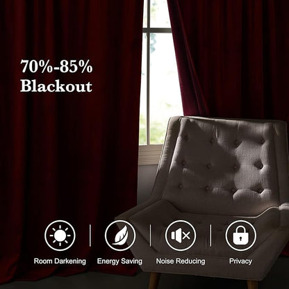 RYB HOME Burgundy Red Velvet Curtains for Christmas Decor, Soft Luxury Backdrops for Studio Theater, Back Tab Design for Bedroom Living Room, 52" W x L120 L, 2 Panels Set