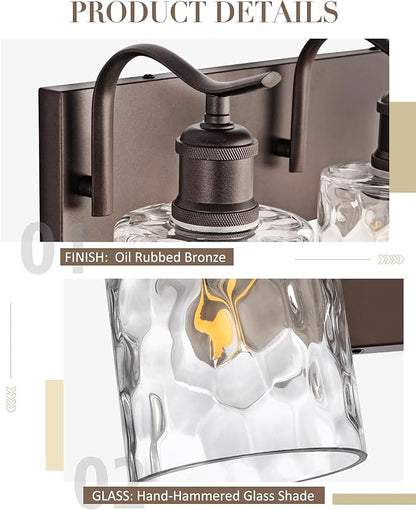 Bathroom Vanity Light Fixtures 5-Light Hammered Glass Modern Wall Mounted Over Mirror Oil Rubbed Bronze - VL01ORBH-5