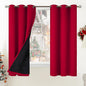 BGment Christmas 100% Blackout Curtains Thermal Insulated with Liner for Living Room Decoration - Grommet Double Layer Energy Saving Bedroom Curtain Drapes (42 x 63 Inches, Red, 2 Panels)