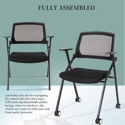 8 Pack Executive Office Chairs with Caster Adjustable Armrest Ergonomic Mid-Back Breathable Mesh Foldable Conference Reception Chair Set for Home School Waiting Room
