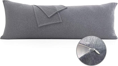 Oubonun 100% Jersey Cotton Body Pillow Cover with Zipper - Luxury Soft Removable Pillow Case - Long Fuzzy - Knitted (Grey, 21"X54")