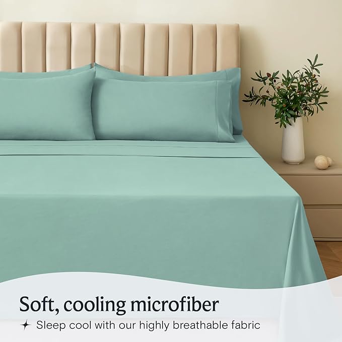 LuxClub 5 PC Split King Sheet Set, Deep Pockets Wrinkle Free Cooling Bed Sheets Hotel Bedding for Women, Men, Includes 2 Fitted Sheet, 1 Flat Sheet and 2 PillowcasesSoft Light Teal