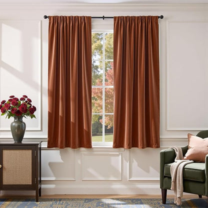 Lazzzy Velvet Blackout Curtains Thermal Insulated Room Window Drapes Super Soft Luxury Curtains for Living Room Bedroom Rod Pocket 2 Panels, Burnt Orange, 52" W x 63" L