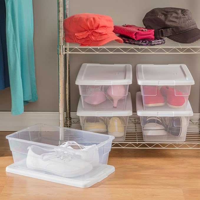 Sterilite 24-Pack 6 Quart Storage Box, Stackable Clear Plastic Bins with Snap-On Lids - Heavy-Duty Organizing Containers for Closet, Bathroom, and Office