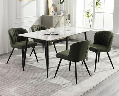 EALSON Modern Dining Chairs Set of 6 Upholstered Leather Accent Dining Room Chairs with Metal Legs Comfortable Armless Kitchen Chairs for Living Room/Dining Room, Green