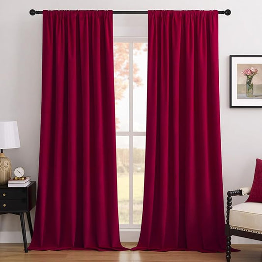 Joydeco Customized Curtains, 100% Blackout Curtains for Bedroom and Living Room, Heavy Duty Luxury Thermal Insulated Red Velvet Curtains Rod Pocket & Back Tab 1 Panel, Custom Size