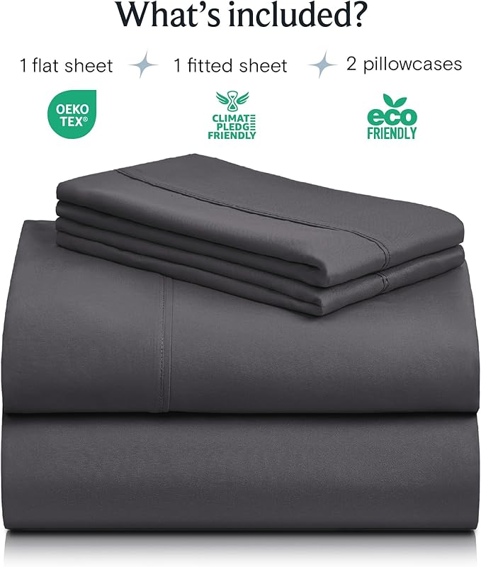 LuxClub 4 PC King Sheet Set, Deep Pockets Wrinkle Free Cooling Bed Sheets Hotel Bedding for Women, Men, Includes 1 Fitted Sheet, 1 Flat Sheet and 2 Pillowcases-Silky Soft Dark Grey