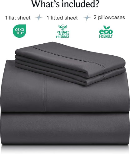 LuxClub 4 PC Full Sheet Set, Deep Pockets Wrinkle Free Cooling Bed Sheets Hotel Bedding for Women, Men, Kids & Teens, Includes 1 Fitted Sheet, 1 Flat Sheet and 2 Pillowcases-Dark Grey