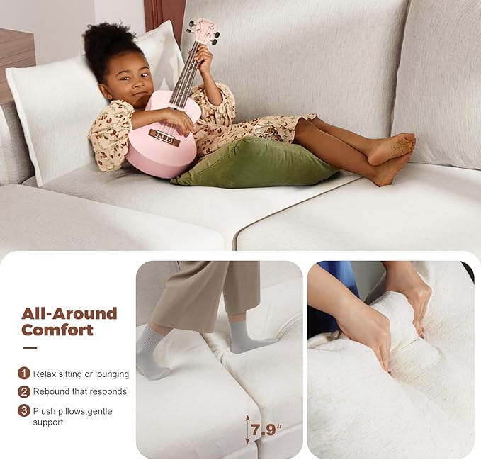 ABCASA Oversized Loveseat Sofa, Modern Modular Sectional Couch White Fluffy Chenille Mid Century 2-Seat 24.5" Deep Seat for Apartment, Living Room, Bedroom