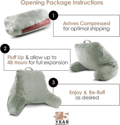 Nestl Reading Pillow with Shredded Memory Foam, Designed for Sitting Up in Bed and Couch, Back and Arms Adjustable Support for Adult & Teens Backrest Pillows for Reading with Washable Cover Sage Green