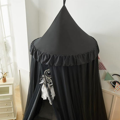 Bed Canopy for Girls,Princess Round Dome Dreamy Mosquito Net Bedding Girls Room Castle Play Tent Hanging House Decor Reading Nook Canopies (Black/Black)