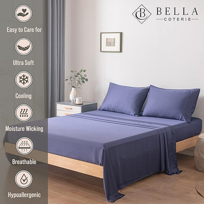 Bella Coterie Luxury Bamboo Viscose Full Size Sheet Set | 100% Organically Grown | Ultra Soft | Cooling for Hot Sleepers | 18" Deep Pocket [Twilight Blue]