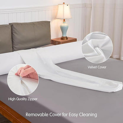 SyMax 7.8"x60" Body Pillow for Queen Bed, Memory Foam Bolster w/Removable Velvet Cover, Headboard Gap Filler Pillow, White
