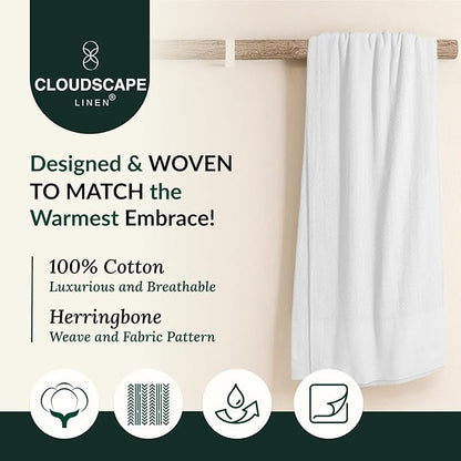 Cloud Scape Linen 100% Cotton Blanket Twin 68x92 White - Cozy Herringbone Weave, Fits Up to Twin XL Size Beds, Breathable Softness, All-Season Warmth, Winter Blanket, Bedding Gift Choice