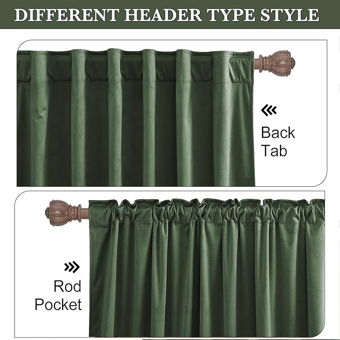 RYB HOME Elegant Green Velvet Curtains 84 inches Long, Light Blocking, Thermal Insulated, Stylish Back Tab Velvet Drapes for Cozy Home Aesthetics, 52" W x L102 L, 2 Panels Set