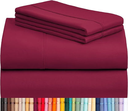 LuxClub 3 PC Twin XL Sheet Set, Deep Pockets Wrinkle Free Cooling Bed Sheets Hotel Bedding for Women, Men, Kids & Teens, Includes 1 Fitted Sheet, 1 Flat Sheet and 1 Pillowcase-Silky Soft Burgundy
