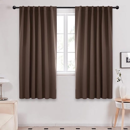 Deconovo Blackout Curtains, Thermal Insulated, W42 x L63 2 Panels, Back Tab, Machine Washable, Room-Darkening Drapes for Bedroom/Living Room Brown