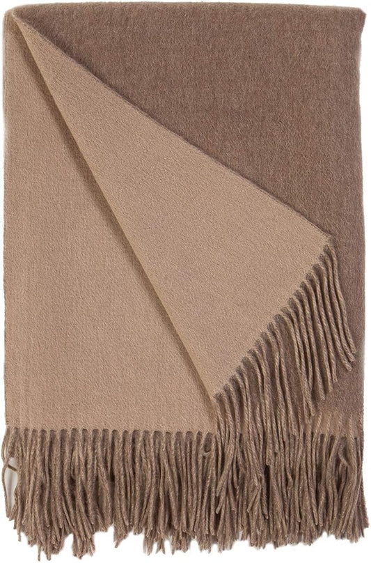 Alashan Cashmere Blend Double Faced Throw-Super Soft and Luxe Fabric- Perfect for Cozy Nights! 95% Merino Wool/5% Cashmere, 50" x 70", Great Gift Item. - Mushroom & Bisque