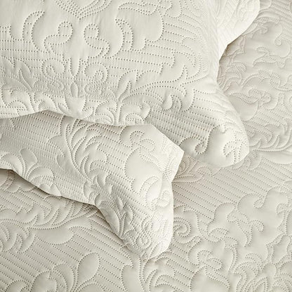 CHIXIN Bedspread Coverlet Set Queen Size - Lightweight Bedding Cover - Ultrasonic Quilting - 5 Piece Reversible Bedspread - Elegant Damask Paisley Pattern (Queen, Ivory)