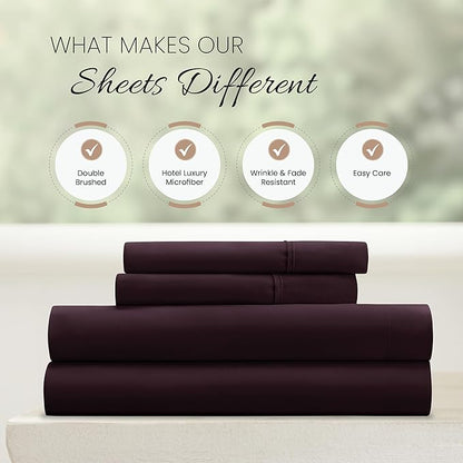 Linen Market Brushed Microfiber Queen Sheet Set 4 Piece – Oeko-TEX Certified Ultra Soft & Wrinkle-Free - 16" Deep Pocket Sheets - Easy Care Queen Size - Purple
