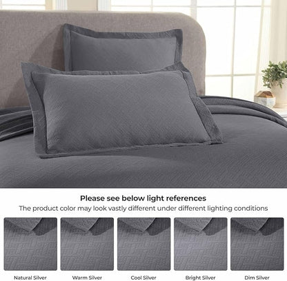 Superior 2 Piece Basketweave Cotton Bedspread Set, Home Bed Decor, Decorative Bed Spread, 1 Pillow Sham, Medium Weight Blanket, Matelasse Coverlet Bedding, Geometric Lattice Pattern, Twin, Grey