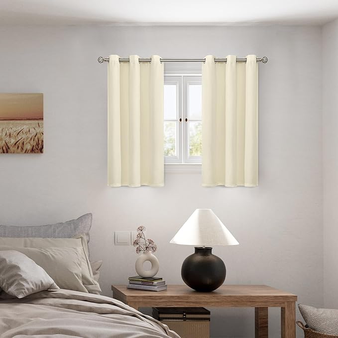 BGment Short 100% Blackout Curtains for Bedroom, Thermal Insulated Energy Efficiency Noise Reducing Grommet Curtains 45 Inch Length with Liner for Small Window 2 Panels Each 42 Inch Wide, Cream