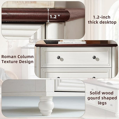 White Dresser for Bedroom, Farmhouse Tall Chest of Drawers Dresser Elegant Large Storage Dressers Organizer with Solid Wood Legs and Metal Handle Closet for Living Room, Hallway Entryway