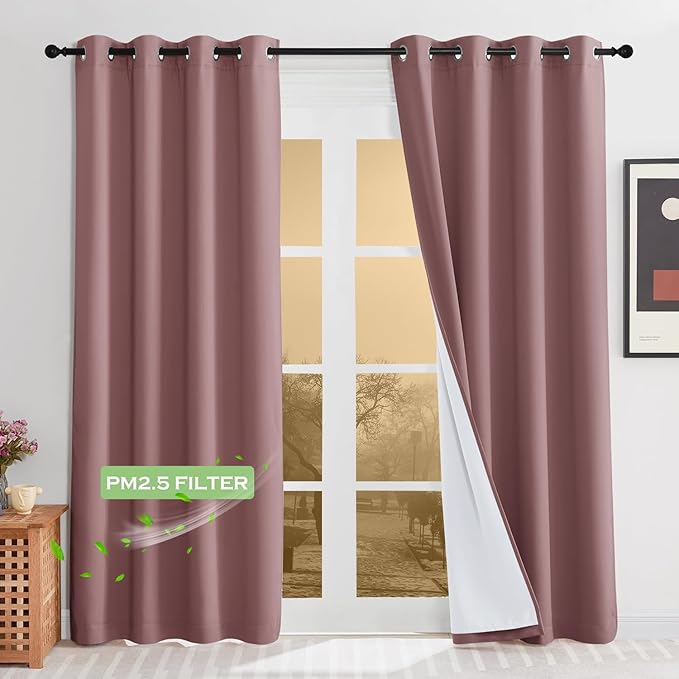 KGORGE Anti Dust Soundproof 100% Blackout Curtains 4 Layers Heavy Duty Energy Efficiency Window Curtains for Living Room Baby Bedroom Home Office Studio, Wide 52 x Long 95 inches, Dusty Rose, 2 Panels