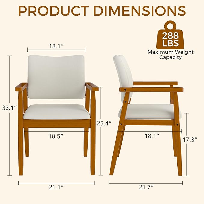 thksbought Set of 4 Walnut Dining Chairs, Wood Arm and Legs Chairs,Beige Color Living Room Chairs for Decor Furniture