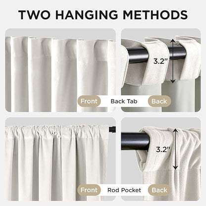 Joydeco White 100% Blackout Curtains 90 Inch 2 Panels, Luxury Thermal White Velvet Curtains for Bedroom Living Room, Soundproof Blackout Window Drapes, Rod Pocket & Back Tab (52W x 90L)