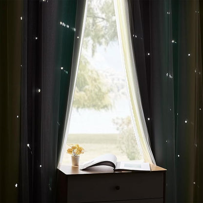 XiDi Yellow Blackout Curtains for Bedroom, Kids Room, Girls Room - Rainbow Unicorn Wall Decals, Grey Green 34X72 Inch Long