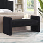 24KF Modern Upholstered Bed Bench Covered with Soft Boucle Teddy Fabric, Lovely Entryway Bench Ottoman with Armrest, 5062-Black