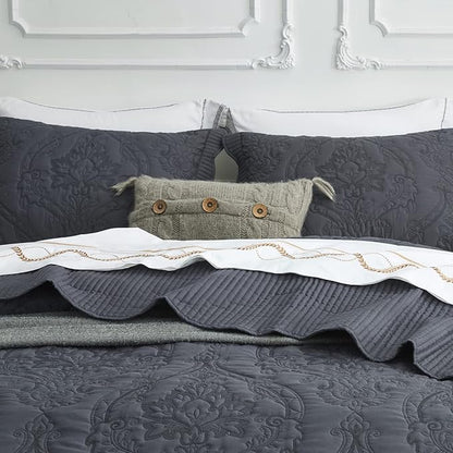 CHIXIN Microfiber Standard Pillow Shams Set of 2 - Quilted Decorative Pillow Covers - Dark Grey - Size (20" x 26")