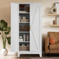COFaR 5 Tier Metal Farmhouse Storage Cabinet with 2 Barn Door, 4 Adjustable Shelves and Legs, for Kitchen, Dining Room, Bathroom, Living Room, Office