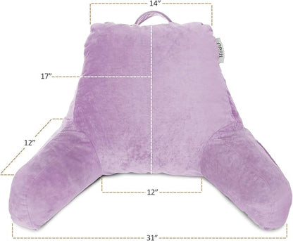 Nestl Reading Pillow with Shredded Memory Foam, Designed for Sitting Up in Bed and Couch, Back and Arms Adjustable Support for Adult & Teens Backrest Pillows for Reading, with Washable Cover Lavender