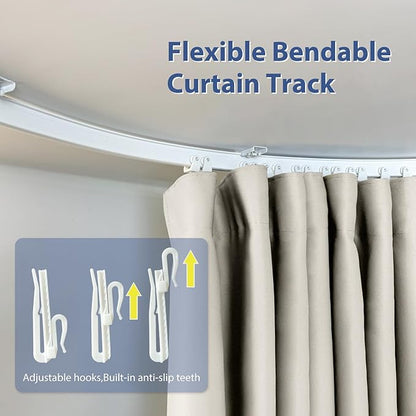 Room Divider Ceiling Mounted Curtains Track Sets Extra Wide Blackout Curtain Flexible Tracks for Bedroom Privacy Partition Separator, 1 Panel Beige Drape and White Rail, W15 x H10ft