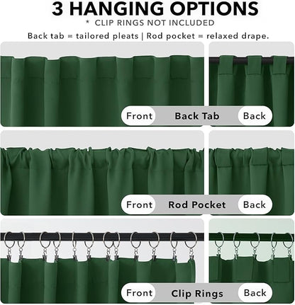 Deconovo Solid Back Tab and Rod Pocket Curtains Thermal Insulated Blackout Window Curtains for Living Room 52Wx84L Inch Dark Forest 2 Panels