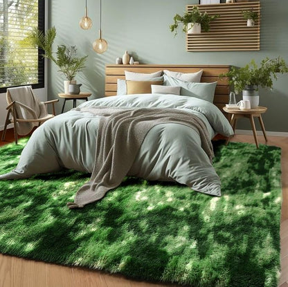 PAGISOFE Area Rugs for Bedroom 4x6, Fluffy Dark Green Rugs for Living Room, Non-Slip Shaggy Carpet for Kids Boys Girls Teen Dorm Nursery Room Decor Aesthetic Modern Abstract Bedside Carpets