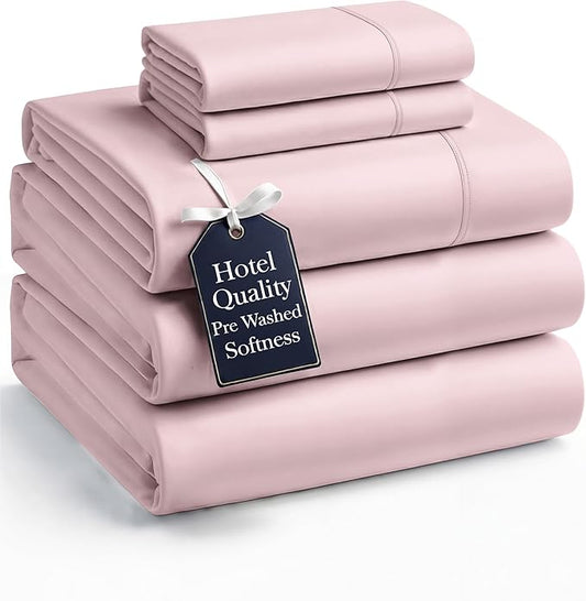 Casa Platino Bedding Sheets and Pillowcases, Pre-Washed Ultra Soft Split King Bed Sheets Set, Hydro-Brushed Microfiber Cooling Split King Size Sheet Set, Deep Pockets - Sepia Rose