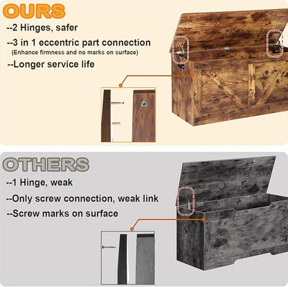 Timberer 39.4" Storage Chest, Wooden Storage Bench, Large Storage Trunk with 2 Safety Hinges, Entryway Shoes Bench for Living Room, Bedroom, Rustic Brown