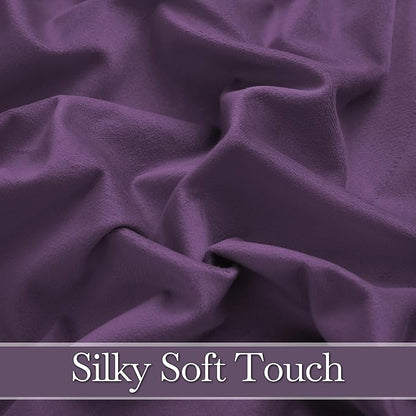 RYB HOME Purple Velvet Curtains 84 inches Length, Back Tab & Rod Pocket Soft Fabric Blackout Thermal Insulated Curtains & Drapes for Bedroom Dining Room, Purple, W 52 x L 84, 2 Panels Set