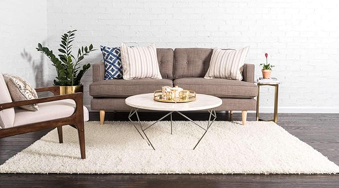 Unique Loom Solid Shag Collection Area Rug (3' 3" x 5' 3" Rectangle, Pure Ivory)