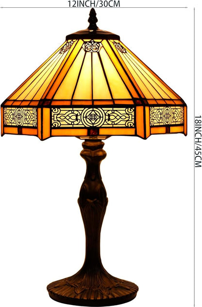 WERFACTORY Tiffany Lamp Yellow Hexagon Stained Glass Mission Style Table Lamp Desk Bedside Reading Light 12X10X18 Inches Decor Bedroom Living Room Home Office S011 Series