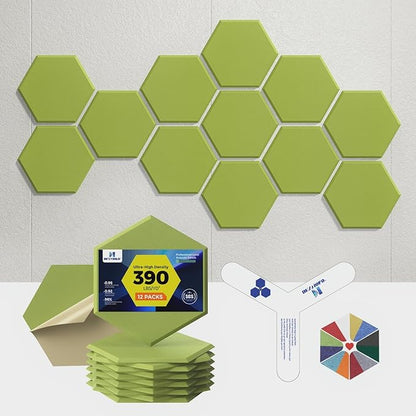 Self-Adhesive Acoustic Panels [390 lbs/yd³ Ultra-High Density], 2nd Generation Sound Absorbing Panel, Professional Level Sound Panel, Polyester Soundproof Foam [Size M, Fruit Green]