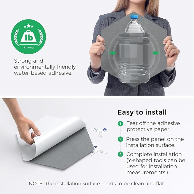 Pro-Level Self Adhesive Acoustic Panels,2nd Generation Sound Absorbing Panel,Soundproof Wall Panels,Sound Dampening Panels,Polyester Foam Reducing Noise and Echoes,Moonlight Grey (HEXAGON 07)