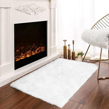 Latepis White Throw Rug 2x3 Small Furry Rugs for Bedroom Faux Rabbit Fur Rug Soft Washable Shag Bedside Fluffy Rugs for Living Room, Dorm, Nursey Chair Seat Cover Home Decor