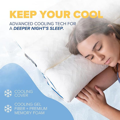 TUMBLE 6-Chamber Adjustable Bed Pillow & Pillowcase | Back, Side & Stomach Sleepers | Cooling Cover | Memory Foam & Gel Fiber Fill | Customize Your Comfort | CertiPUR/Oeko-Tex | Standard King 1 Pack