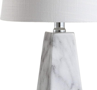 JONATHAN Y JYL1037A 20.5" Modern White Marble Table Lamp, Contemporary Geometric Resin Bedside Nightstand Lamp for Living Room, Bedroom, Office, End Table with White Linen Shade (LED Bulb Included)