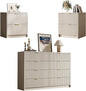 3-Piece Dresser Bedroom Set, 8 Drawer Dresser & 2 Drawer Nightstands with Gold Handles, Fluted Wood Chest of Drawers for Bedroom, Living Room, Entryway, Beige