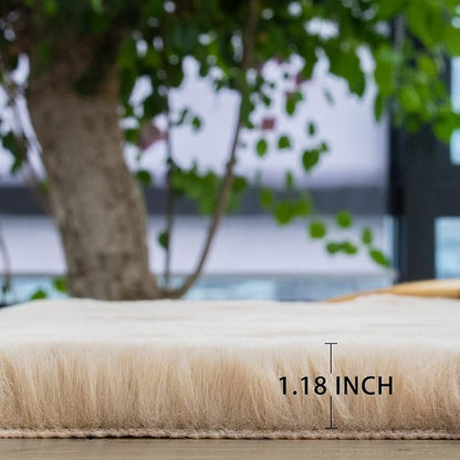 Light Brown Beige Fluffy Faux Fur Rugs for Bedroom Washable Furry Rug for Living Room Indoor Sheepskin Area Rugs 4x6 Nursery Rug